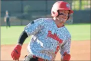  ?? Jeremy Stewart ?? Cedartown’s Britt Baxter reacts as he rounds third after hitting a two-run home run against Southeast Whitfield in Game 1 of a doublehead­er at The Dawg Pound on Wednesday, April 12.