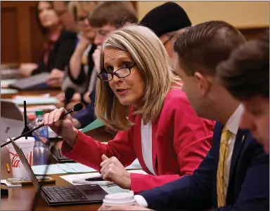  ?? Thomas Metthe/Arkansas Democrat-Gazette ?? Rep. Hope Duke, R-Gravette, asks a question during the House Education Committee meeting on Thursday at the state Capitol in Little Rock.