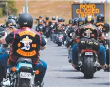  ??  ?? ON THE ROAD: Members of the Bandidos' motorcycle gang arrive in Burnie last year.