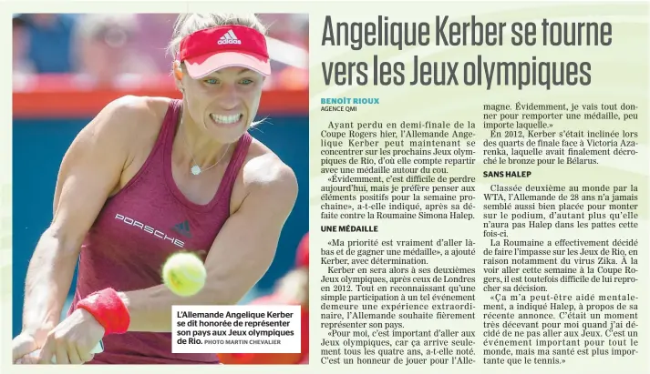  ??  ?? L’Allemande Angelique Kerber se dit honorée de représente­r son pays aux Jeux olympiques de Rio.