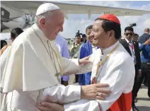  ??  ?? Pope Francis with Cardinal Bo in November 2017