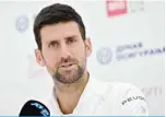  ?? —AFP ?? BELGRADE: Serbia’s Novak Djokovic attends a press conference during the Serbia Tennis Open ATP 250 series tournament on April 18, 2022.