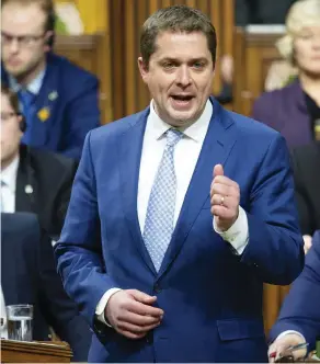  ?? ADRIAN WYLD/THE CANADIAN PRESS ?? Leader of the Opposition Andrew Scheer could be targeted as a lifetime politician by the Liberals in retaliatio­n to “personal attacks” on Prime Minister Justin Trudeau.