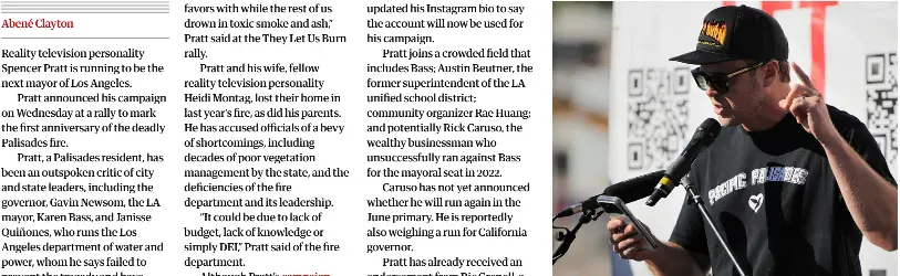 Reality TV star Spencer Pratt launches LA mayoral bid on wildfire ...