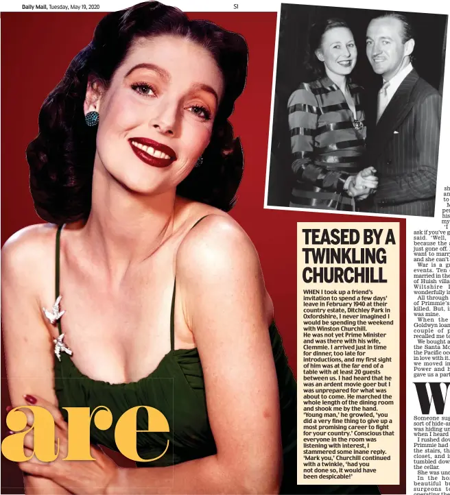  ?? Pictures: GETTY/ALAMY ?? Glamour: Loretta Young smuggled David into a film studio. Inset, David with wife Primmie in 1946, four months before she died