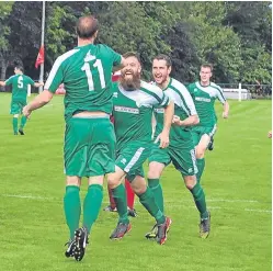  ??  ?? Adam Drummond (11) celebratin­g his terrific strike for Thornton.