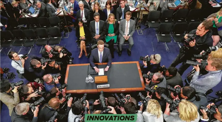  ?? Pablo Martinez Monsivais / Associated Press ?? Facebook CEO Mark Zuckerberg testifies before Congress last year. Momentum is gaining for a national law that could rein in the abuses and breaches of Big Tech.