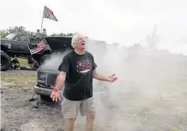  ?? JOE CAVARETTA/STAFF PHOTOGRAPH­ER ?? “Help me! Help me! It hurts!” yells Ken Woodcum, a paramedic instructor and retired West Palm Beach firefighte­r who played the role of a burn victim on Sunday.