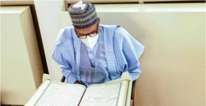  ?? Photo: Felix Onigbinde ?? President Muhammadu Buhari attends Ramadan Tasfir at the State House Mosque Abuja yesterday.