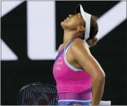  ?? SIMON BAKER — THE ASSOCIATED PRESS ?? Naomi Osaka of Japan reacts during her third round match against Amanda Anisimova of the U.S. at the Australian Open on Friday in Melbourne, Australia.