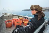  ??  ?? Lotta Klemming sits on a boat with the day’s catch of oysters. — AFP