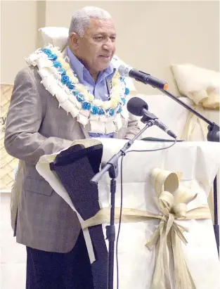  ?? Photo: Vilimoni Vaganalau ?? Prime Minister Voreqe Bainimaram­a speaking during the signing of the MOU signing for the Community Health Workers programme yesterday.