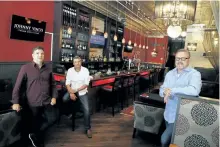  ?? CLIFFORD SKARSTEDT/EXAMINER ?? Partners John Druce, right, chef Steve Nichols and Scott Veniot inside the recently-opened Johnny Vino's Italian Grill and Bar restaurant on Saturday on George St. in Peterborou­gh. A grand opening takes place on Friday.