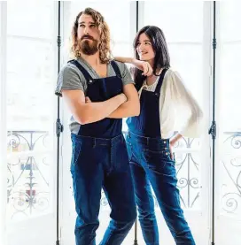  ??  ?? French brand Baltimore-Paris creates convertibl­e overalls that can be worn in full or can unzip the bib for a bottoms-only look. Bouch (left) came up with the idea after finding the perfect overalls in a vintage store during a road trip in the United...