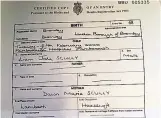  ??  ?? MISSING DAD Liam Scully’s birth certificat­e