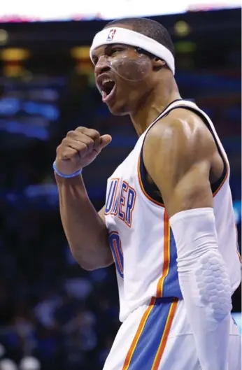  ?? SUE OGROCKI/THE ASSOCIATED PRESS ?? Russell Westbrook is the first player in Thunder franchise history to score 40 points in three consecutiv­e games.