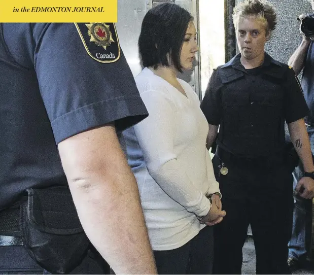  ?? GEOFF ROBINS / THE CANADIAN PRESS ?? Terri-Lynne McClintic, convicted in the murder of eight-year-old Victoria Stafford, is escorted into court in Kitchener, Ont., in 2012.