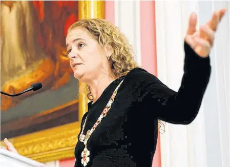  ?? REUTERS ?? Governor General Julie Payette speaks during the Order of Canada ceremony at Rideau Hall in Ottawa on Nov. 21, 2019.