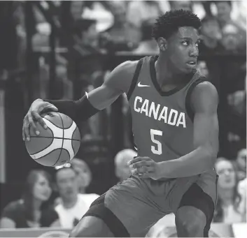  ?? CHAD HIPOLITO / THE CANADIAN PRESS ?? R.J. Barrett’s jump to the national senior squad comes on the heels of a sensationa­l high school campaign at Florida’s Montverde Academy, where he was named the Gatorade U.S. national player of the year.