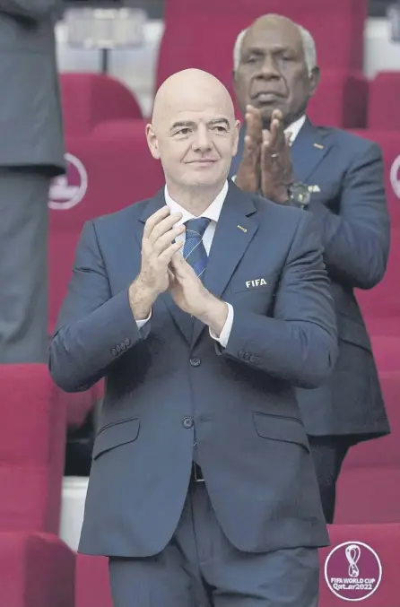  ?? ?? ← Fifa president Gianni Infantino has been widely criticised for his remarks on the eve of the World Cup in Qatar