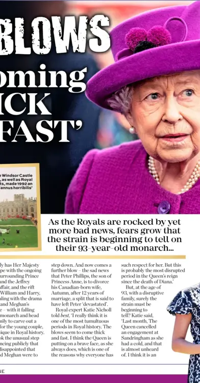  ??  ?? The Windsor Castle fire, as well as Royal splits, made 1992 an ‘annus horribilis’