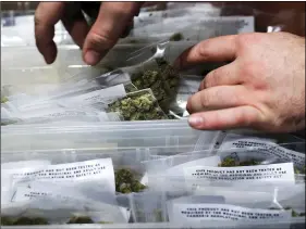  ??  ?? In this Jan. 6 file photo, an employee stocks cannabis at a store shortly before its first day of recreation­al marijuana sales in San Francisco. AP PHOTO/NOAH BERGER