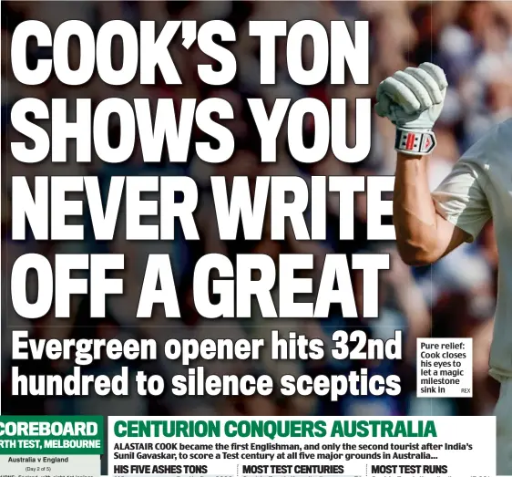  ?? REX ?? Pure relief: Cook closes his eyes to let a magic milestone sink in
