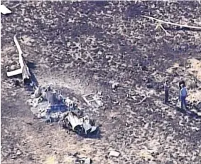  ?? SOURCE: KOAT ?? Officials searching for the site of a helicopter crash found helicopter wreckage engulfed in flames. They were responding to a 911 call from the lone survivor of the crash.