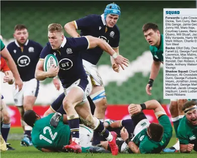  ?? PICTURE: Getty Images ?? Spectacula­r: Duhan van der Merwe scores for Scotland against Ireland