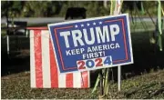  ?? /Reuters ?? Patriotism: A sign supporting Republican presidenti­al candidate Donald Trump in Fish Hawk, Florida.