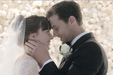  ?? UNIVERSAL PICTURES ?? Dakota Johnson and Jamie Dornan return as Anastasia Steele and Christian Grey in Fifty Shades Freed, the kinky trilogy’s finale.