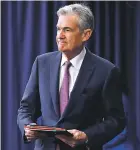  ?? JACQUELYN MARTIN ASSOCIATED PRESS ?? Fed Chairman Jerome Powell arrives to a news conference Wednesday after the Federal Open Market Committee meeting in Washington. The central bank took note of a resilient U.S. economy Wednesday by raising its benchmark interest rate for the second time this year.