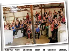  ??  ?? ABOVE: GWR Shearing team at Cooinbil Station, Coleamball­y, New South Wales.