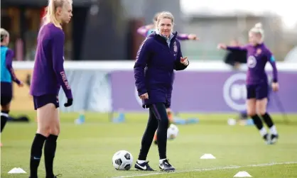  ?? Photograph: Lynne Cameron/The FA/Getty Images ?? Hege Riise takes an England training session at St George’s Park on Thursday.