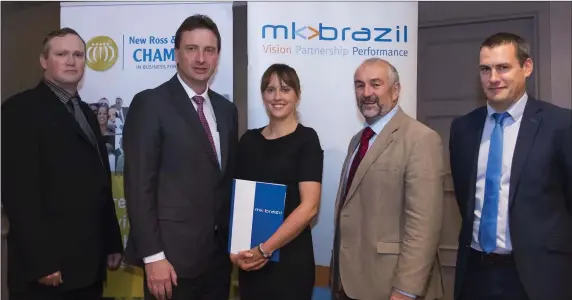  ??  ?? Attending the New Ross & District Chamber of Commerce annual budget breakfast in the Brandon House Hotel were Brendan Twohig, Tax Advisor with MK Brazil; Padge McGrath, accountant; Marie O’Shea, MK Brazil; Tony Brazil, sponsor and John Hickey,...