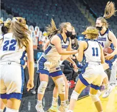  ?? GAMIZ/THE MORNING CALL APRIL ?? Nazareth players celebrate their win over Parkland in the District 11 6A championsh­ip game at PPL Center in Allentown on Thursday.