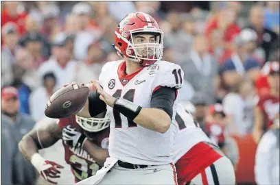  ?? PRESS FILE PHOTO] [ASSOCIATED ?? Georgia’s Jake Fromm can become the second true freshman quarterbac­k to lead his team to a national championsh­ip with a win over Alabama on Monday night. Jamelle Holieway led Oklahoma to a title in 1985. Alabama vs. Georgia When: Where:
TV: