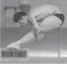  ?? DAX MELMER ?? Great Britain’s Thomas Daley competes in the men’s 10m platform semifinal at the FINA Diving World Series at the Windsor Internatio­nal Aquatic and Training Centre on Sunday.