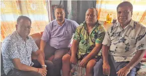  ?? Photo: Shratika Naidu ?? From Left: Pinto Industries Pte Limited managing director Vishal Narayan, Waiqele Sawmill Pte Limited director Feroz Begg, Turaga ni mataqali of Tabia Eremasi Vakameyau and Pinto Industries Pte Limited business consultant Viliame Jiuta in Tabia Village, Labasa, on March 30, 2021.