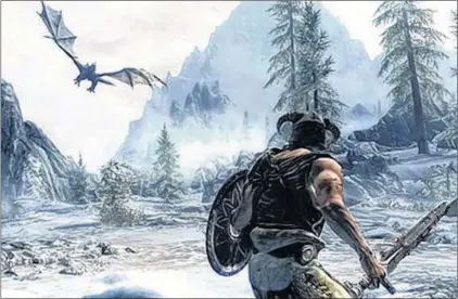  ?? SCREEN GRAB ?? Gamers talk about Skyrim as having an immersive game world, with its own politics, religions and even literature. But players are completely aware that they’re playing within a fictional world, and that this fiction can provide experience­s and...