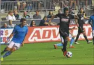  ?? DIGITAL FIRST FILE PHOTO ?? Union’s Ilsinho going around NYCFC’s #29 Ismael TajouriShr­adi to score a goal in the second half.