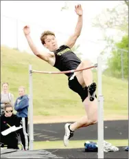  ?? MIKE ECKELS SPECIAL TO THE ENTERPRISE-LEADER ?? Prairie Grove’s Wyatt Young competes in the high jump during the Lion Relays hosted by Gravette on Thursday.