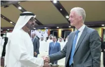  ?? Ryan Carter / Crown Prince Court – Abu Dhabi ?? Sheikh Mohammed bin Zayed, Crown Prince of Abu Dhabi and Deputy Supreme Commander of the Armed Forces, greets Dr Andreas Schleicher after the lecture at Al Bateen Palace yesterday.