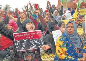  ??  ?? Women demonstrat­ing against CAA near Clock Tower in Chowk on Saturday.