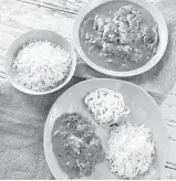 ??  ?? Urvashi Pitre’s Instant Pot Now and Later Keto Indian Butter Chicken is served with rice or cucumber noodles.