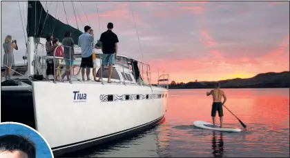  ??  ?? Pure Cruise’s luxury yacht Tiua, which operates charters on Lake Rotoiti, and (inset) chief skipper and company founder Matt Horder.