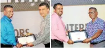  ?? ?? Director and Chief Operating Officer Rohana Dissanayak­e handing over the Platinum winner certificat­e to a dealer Parts and Accessorie­s Director Thusitha Molligoda handing over the Gold winner certificat­e to a dealer