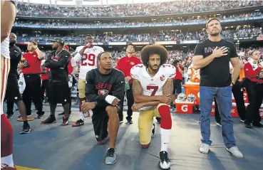  ?? Picture: Getty Images ?? Colin Kaepernick, No 7, has been without a club since opting out of his contract with the San Francisco 49ers in 2017.