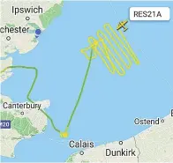  ?? ?? The search area, above, and routes of spotter aircraft looking for missing migrant. Right and below, others arriving in Dover yesterday