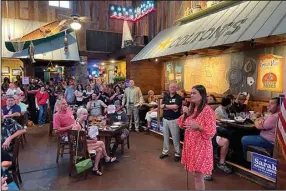  ?? (AP/Andrew DeMillo) ?? Former White House press secretary Sarah Sanders campaigns Sept. 10 at a steak house in Cabot.
